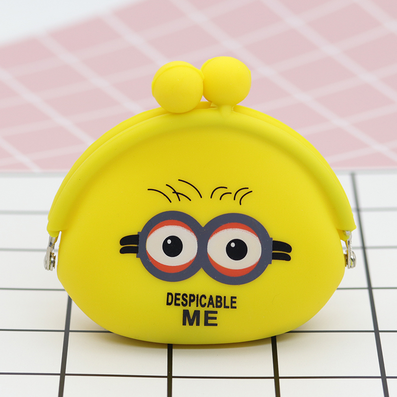 小黄人便携硅胶钱包，卡扣设计硅胶零钱包